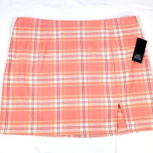 Wild Fable Plaid Mini Skirt Notch Front A-Line Coral 18 New